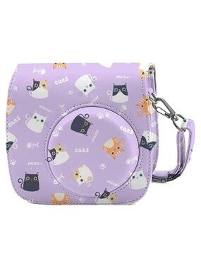 Cute Purple Cat Print Mini Instant Camera Case